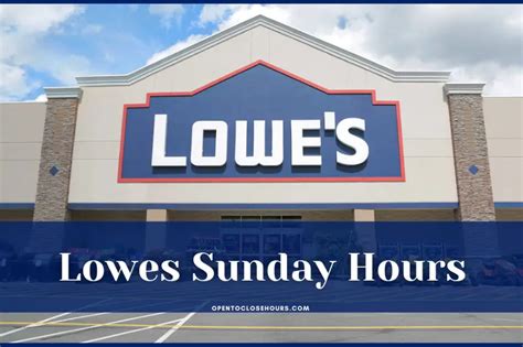 Lowes timings sunday - Lowe's also opens early to serve its contractor and laborer customers. Most locations open their doors at 6:00am Monday through Saturday, and at 8:00am on Sunday. Lowe's closes at 10:00pm from Monday though Saturday, at at 6:00p.m. on Sunday. Again, there are certain locations that operate outside of these hours, so it's best to check with …